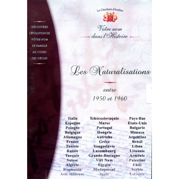 les naturalisations entre 1900 et 1960 (cd-rom)